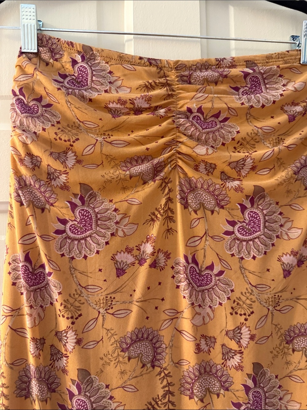 House of Harlow 1960 Mustard Floral Ruched Maxi Skirt - Picture 6 of 9